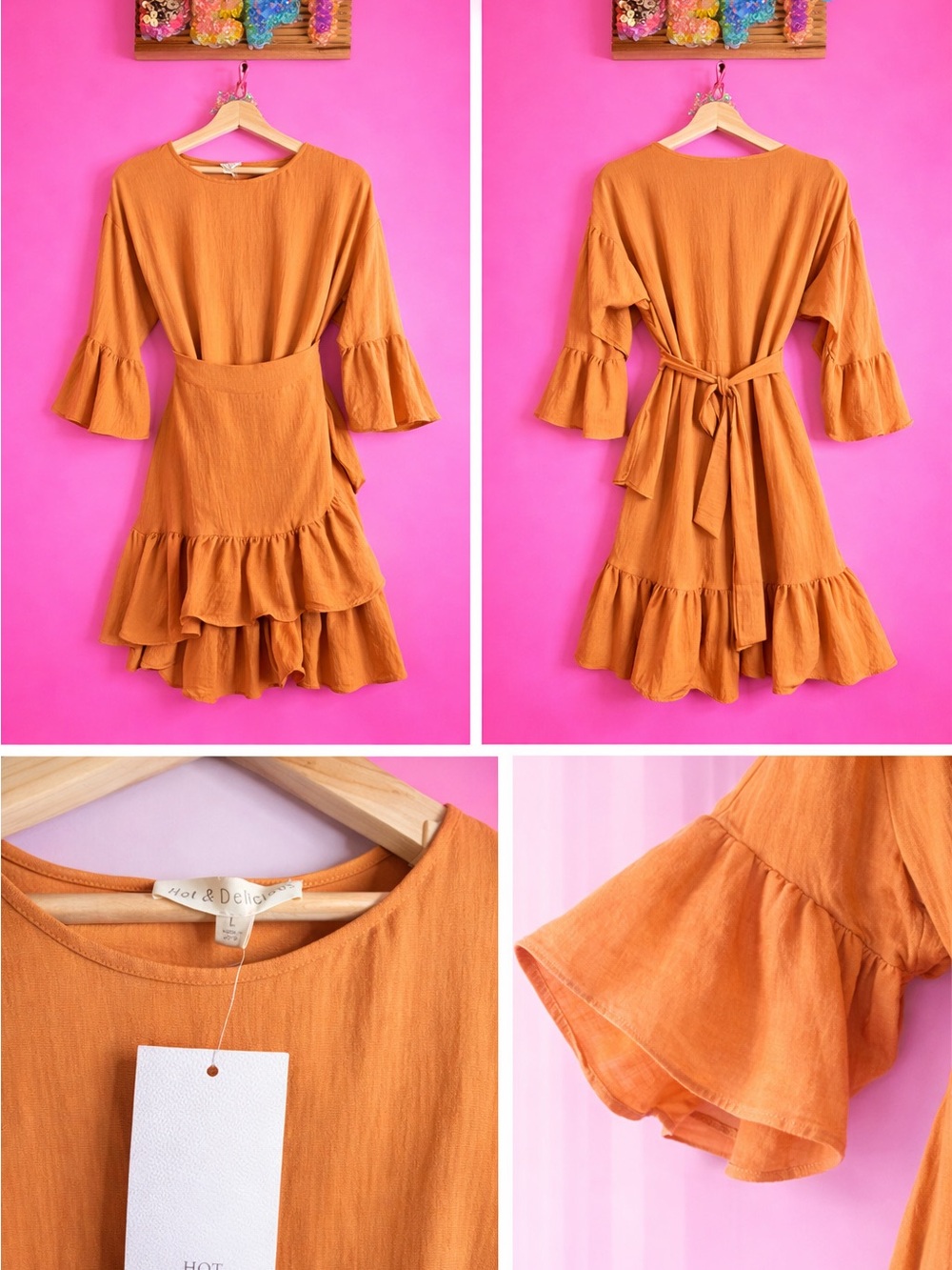 Hot & Delicious Mustard Orange Asymmetrical Ruffle Dress